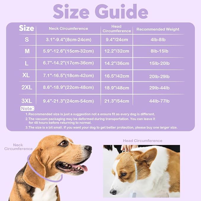 IDOMIK Dog Cone,Waterproof Dog Recovery Collars & Cones,Comfy Protective Pet Neck Donut Collar After Surgery,Soft Cone for Dogs to Stop Licking,Adjustable Elizabethan Collar for Dogs & Cats,Purple,L