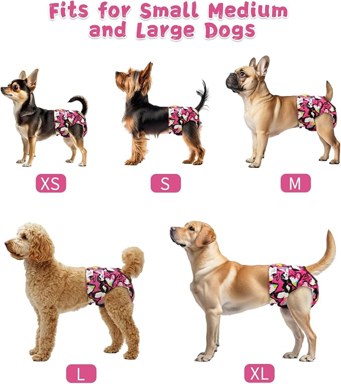 CuteBone Washable Female Dog Diapers 4 Pack Reusable Doggie Heat Diapers for Period FMG12XL