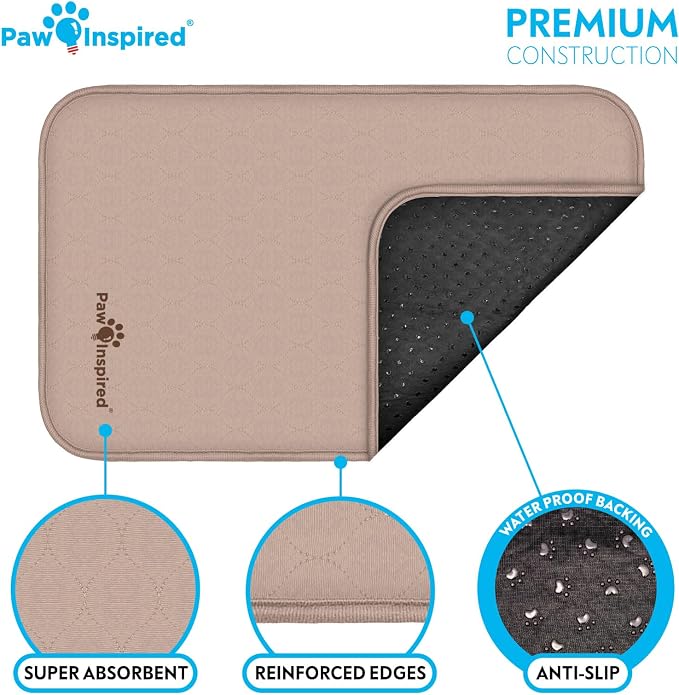 Paw Inspired Washable Crate Liners for Dogs (2 Pack), Leakproof, Non-Slip Pee Pads for 30-Inch Kennels, Reusable Puppy Pads for Potty Training, Whelping, Waterproof Mat (29x18 Inch, Pack of 2)