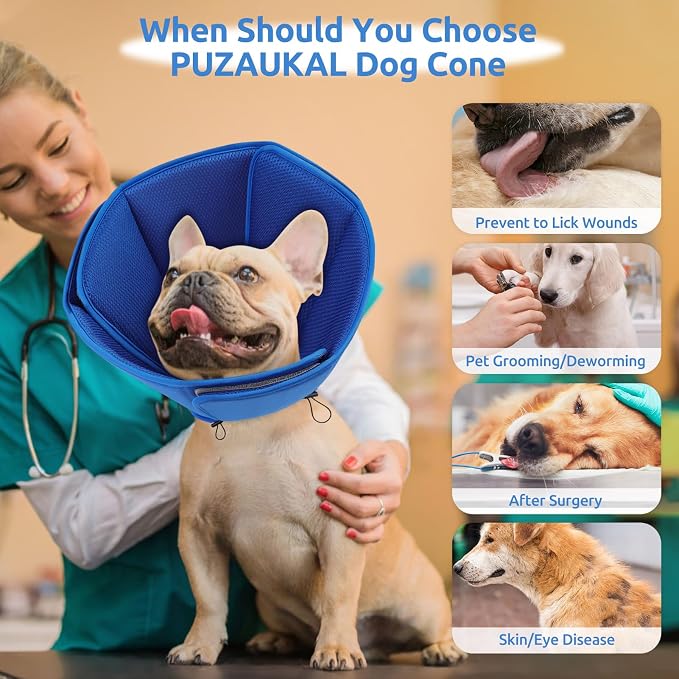 Dog Cone Collar - Soft Elizabethan Collar for Dogs After Surgery, Comfy Cone for Dogs to Stop Licking, Adjustable Dog Cone Alternative for Wound Healing (Navy, L)