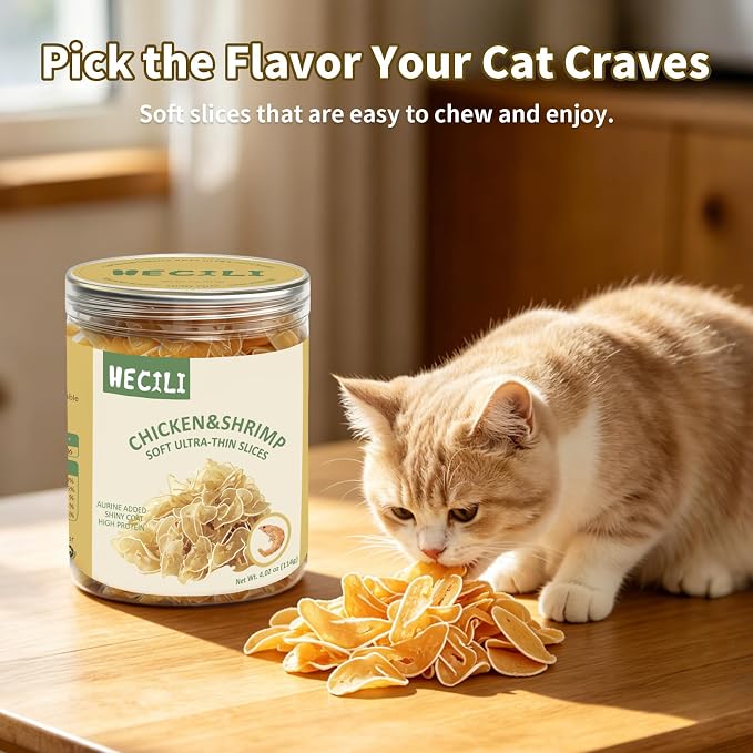 Chicken & Shrimp Soft Cat Treats,Ultra-Thin Slices, Easy-Chew Snacks for Picky Cats, Kittens & Seniors (Chicken & Shrimp)