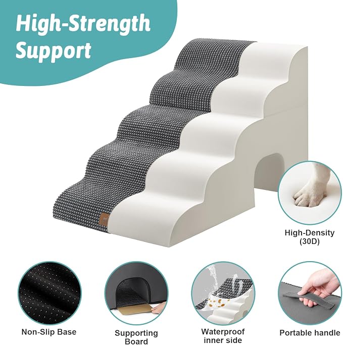 COZY KISS Dog Stairs for Small Dogs, 3-Step 2 in 1 Transformable Pet Stairs for Couch and Bed, 15.7" H Dog Steps for Old Cats, Puppy, Small Dogs (Dark Grey, 17.7x33x22.4 in, 5)