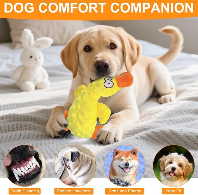 Vingtank Calming Duck Toy for Dogs, 2025 New Yellow Duck Dog Toy, Quacking Ducks Toy for Dog Durable Emotional Support Plush Toys for Indoor Dogs