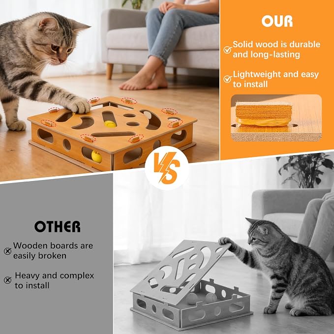 Cat Scratch Puzzle Enrichment Box,Maze Cat Nail File Enrichment Box,Interactive Cat Scratching Board,A Stress-Free Alternative to Nail Trimming,with Built-in Bell Ball for Indoor Cats