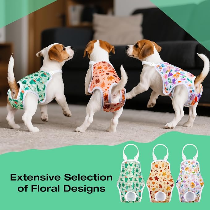 3 Pack Washable Female Dog Diapers with Adjustable Suspender, Reusable Sanitary Panties for Dogs in Heat, Leak-Proof Design for Small Dogs