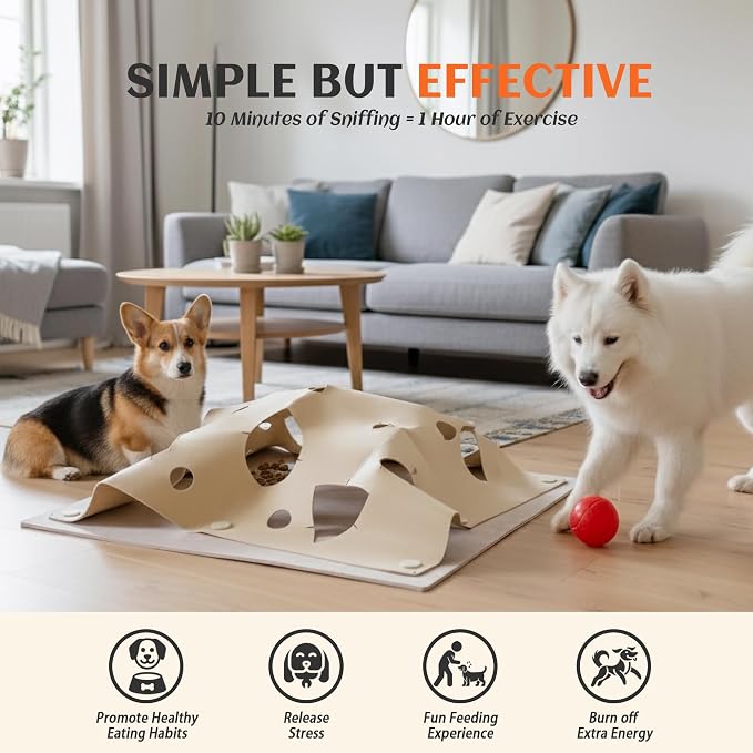 PETKARAY Felt Dog Snuffle Mat, Interactive Dog Enrichment Sniffing Mat, Mental Stimulation - Removable Enrichment Puzzle Toy Play Mat, Beige