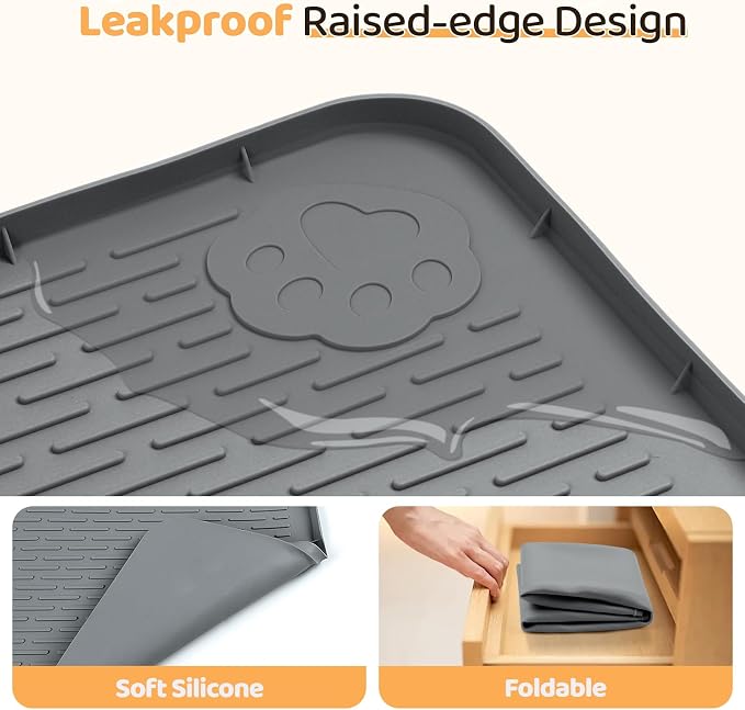 Dog Food Mat, Extra Large 57" x 40" Silicone Pet Feeding Mat with Raised Edge Pet Placemat for Small, Medium, and Large Pets Non-Slip, Easy to Clean (Dark Grey)