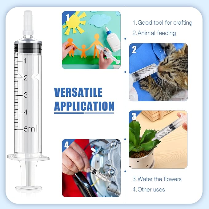 Zhengmy 100 Pack Bulk Plastic Syringe with Luer Slip Tip, Individually Sterile Sealed, Liquid Oral Syringe with Measure Scale No Needle for Pets Feeding(5 ml)