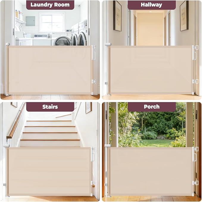 2Pack Retractable Baby Gates for Stairs, 58" Extra Wide Mesh Dog Gate for Doorways, Child Gate for Toddler Pet, Indoor and Outdoor Use, Easy Install, 34" Height, Beige