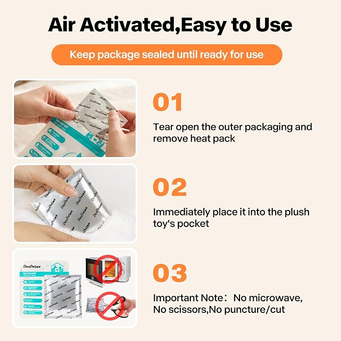 Pet Prime 12-Pack Disposable Heat Packs for Heartbeat Plush Toys，Up to 24H Odorless Warmth, Easy to Use, Instant Comfort Companion for Anxious Pets