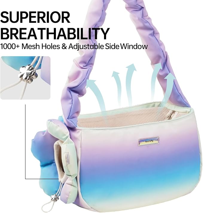 TOUCHDOG Pet Carrier Purse for Small Dogs & Cats,Lightweight Travel Puffy Handbag, Breathable Tote with Padded Interior&Safety Leash Clips,Ideal Carrier Backpack for Travel/Shopping (Blue)