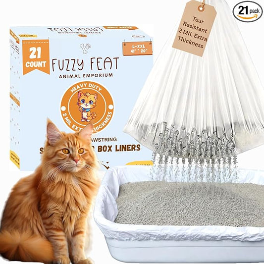 Cat Sifting Litter Box Liners - 21 Count Extra Large Cat Litter Bags Liners with Elastic Drawstring - Tear-Resistant Waterproof - Extra Thick - Fits L/XL/XXL/Giant Boxes, 2 Mil Thick (40" x 21")