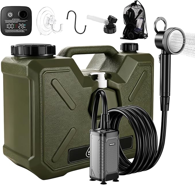 Portable Shower for Camping, 8000mAh Rechargeable Camping Shower Pump with Filtered Showerhead, LED Display, IPX8 Waterproof Outdoor Camp Shower for Hiking, Travel, Car, Pet Bath
