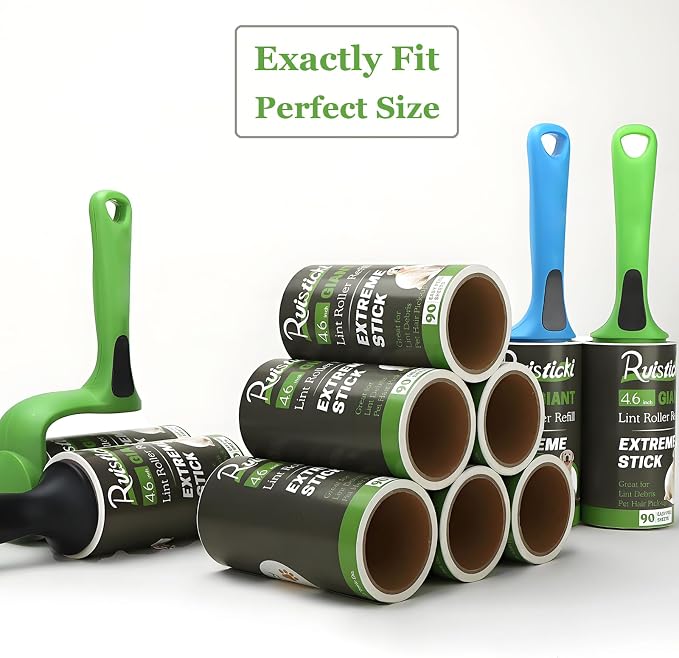 4.6 inch Lint Roller Refills Compatible with Evercare Giant Lint Rollers and T Handle Pet Hair Roller Extreme Stick 90 Sheets Each Refill Roll (Pack of 6, 540 Sheets Total)