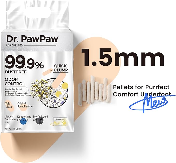 Tofu Cat Litter 45 Lbs, Dr. PawPaw Clumping Cat Litter, Natural Tofu Scent, Dust-Free Keep Kitty Tidy, Superior Odor Control Keep Step Fresh