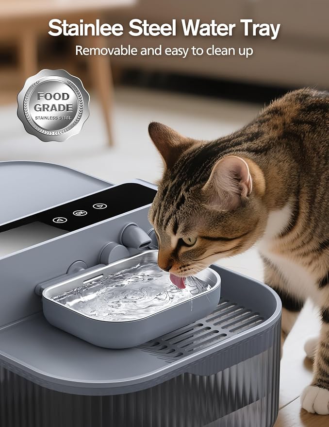 Chumajor Wireless Cat Water Fountain with No Filters, 180-Day Battery & Precision Flow Control,3.5L Smart Pet Water Dispenser with Wastewater Separation & Custom Scheduling for Cats & Dogs, Grey