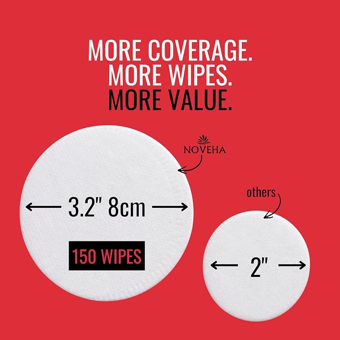 NOVEHA Pet Wipes - Formulated Pet Wipes - for Facial and Finger Folds, Underarms - 3" x 2" Size (150 Counts)