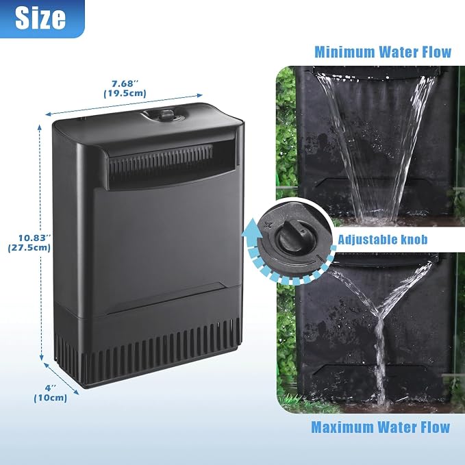 290GPH Turtle Tank Filter for 20-85 Gallon, Turtle Filter Low Water Level Available and Flow Adjustable, Turtle Water Filter for Shrimps Amphibians Turtle Tank Saltwater Freshwater Crystal Clear | Minimum water level required: 2.6 inches Power Adjustable