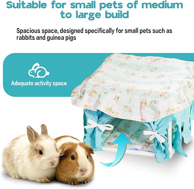 Hamster Hideout Tent with Curtain,Bunny Hideout, Machine Washable Guinea Pig Hide Tent Houses & Habitats, Triangular Hideout Shelter Small Animal Bed,Ferret, Rat, Chinchilla, Squirrel（Blue）
