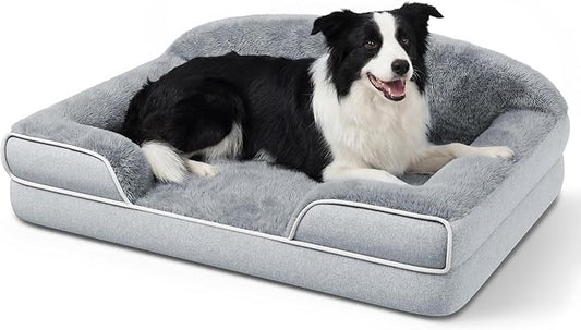 Orthopedic Dog Bed for Medium Dogs, 35 x 25 Inch Waterproof Egg Crate Foam Large Dog Couch Bed with Sides, Washable Removable Cover, Non Slip Bottom, Light Grey
