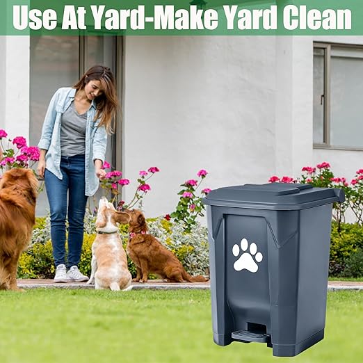 Dog Poop Trash Can Outside with Pooper Scooper, Outdoor Dog Waste Trash Can with Lid Waste Bag Odor Control for Yard Garden, 20L Grey