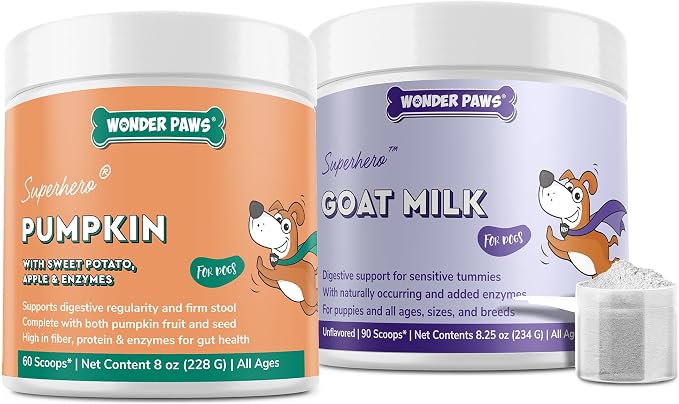 Pumpkin Powder Plus Goat Milk Powder - for Dog’s Immune Support, Digestion, Allergies & Overall Wellness – Pumpkin- 60 Scoops - Goat Milk 90 Scoops