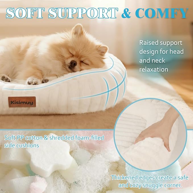 Orthopedic Dog Bed, Washable Small Dog Couch for Senior Dogs | 25L x 21W x 4H, Egg-Crate Foam, Low Front Entry Design, Removable Cover, Non-Slip Bottom, Small Dogs, Cream
