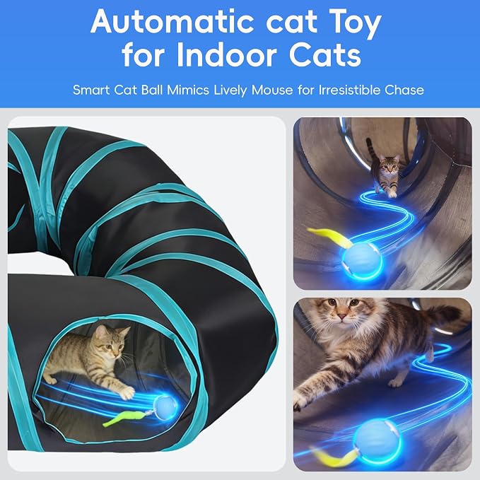 Interactive Cat Toys, Fast Rolling Toy Ball in Figure-8 Cat Tunnel, Automatic cat Toy for Indoor Cats, Cat Hunting Toys for Indoor Cats