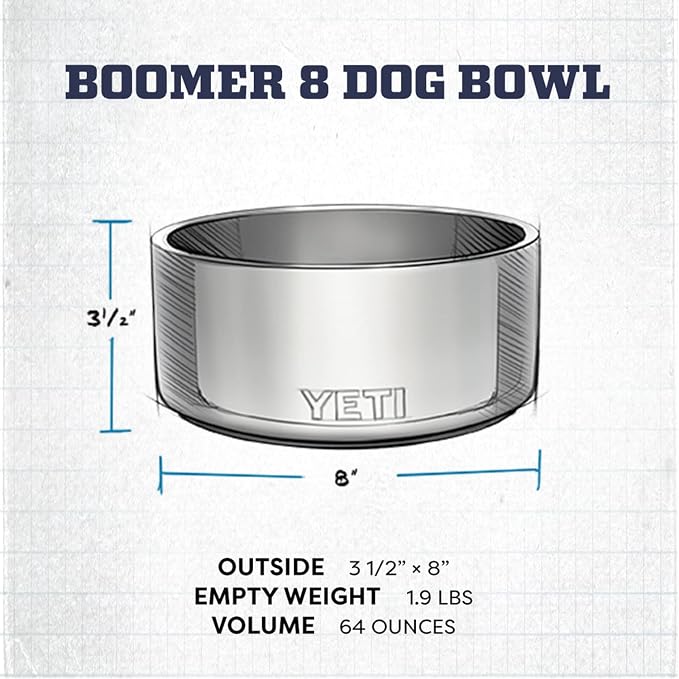YETI Boomer 8, Stainless Steel, Non-Slip Dog Bowl, Holds 64 Ounces