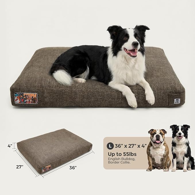 Sytopia 36 Inch Indestructible Durable Dog Beds for Large Dogs, Chew Proof Waterproof Pet Crate Pad with Machine Washable Removable Cover, Great for Indoor, Outdoor, Crate, Patio Use, Brown