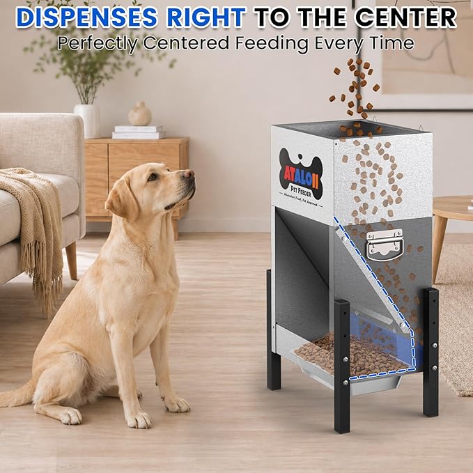 Automatic Dog Feeder 25 lbs — Height-Adjustable, Gravity Dog Feeder Dispenser with Magnetic Door, Large Capacity Self-Feeding Station for Small Medium Large Dogs, Indoor & Outdoor (Blue)