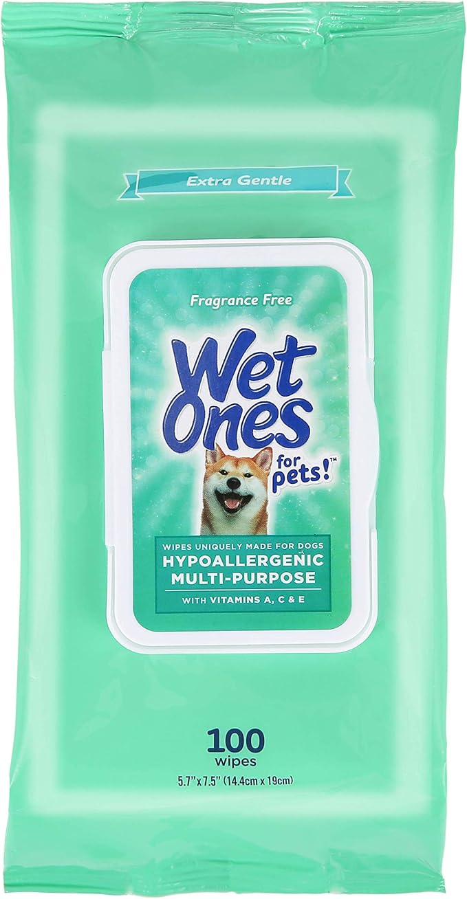 Wet Ones for Pets Hypoallergenic Multipurpose Dog Wipes with Vitamins A, C and E - Fragrance-Free Dog Grooming Wipes with Vitamins, Wet Lock Seal, 100 Count