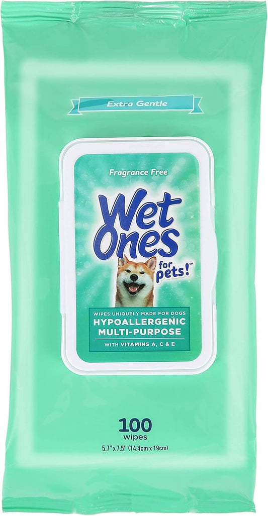 Wet Ones for Pets Hypoallergenic Multipurpose Dog Wipes with Vitamins A, C and E - Fragrance-Free Dog Grooming Wipes with Vitamins, Wet Lock Seal, 100 Count