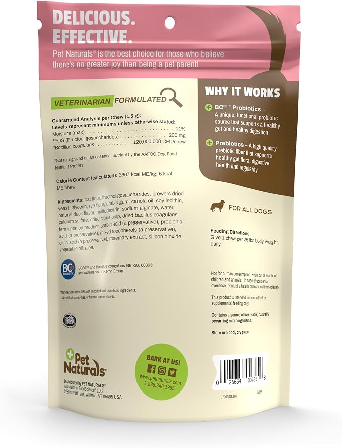 Pet Naturals Daily Probiotic Soft Chews for Dogs, Digestive and Immune Support Supplement, 1 Billion CFU Per Chew, Duck, 160 Count