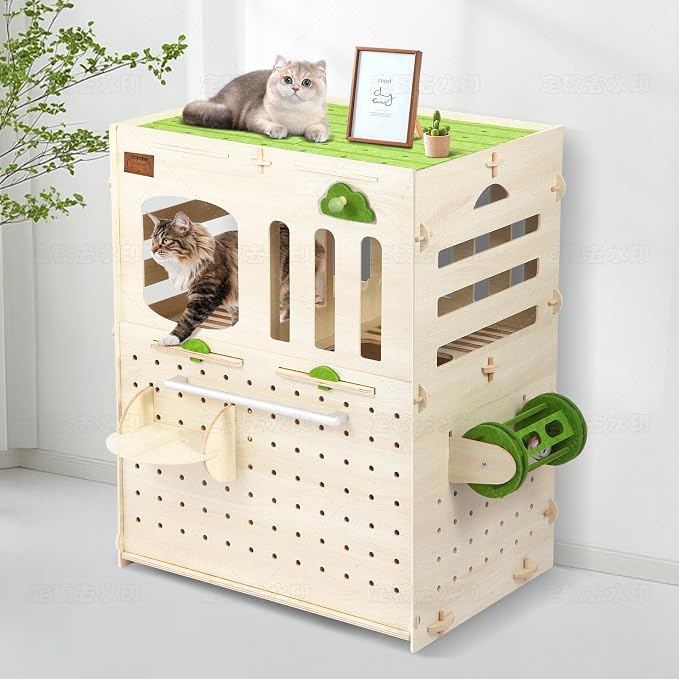 Cat Litter Box Enclosure Furniture with L-Shaped Anti-Tracking Exit, Litter Control Cabinet Captures Litter from Paws & Guides It Back into the Box, Fits Boxes up to 23.6" x 15.8" x 8", Birch Plywood
