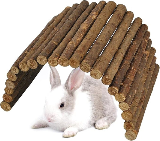 Large Wooden Rabbit Bridge Ladder,19.68 x 11.81 inches Flexible Bunny Tunnel Hideout House Hamster Natural Chew Toy Small Animal Climbing Ramp for Guinea Pig Chinchilla Rabbit Ferret Hedgehog