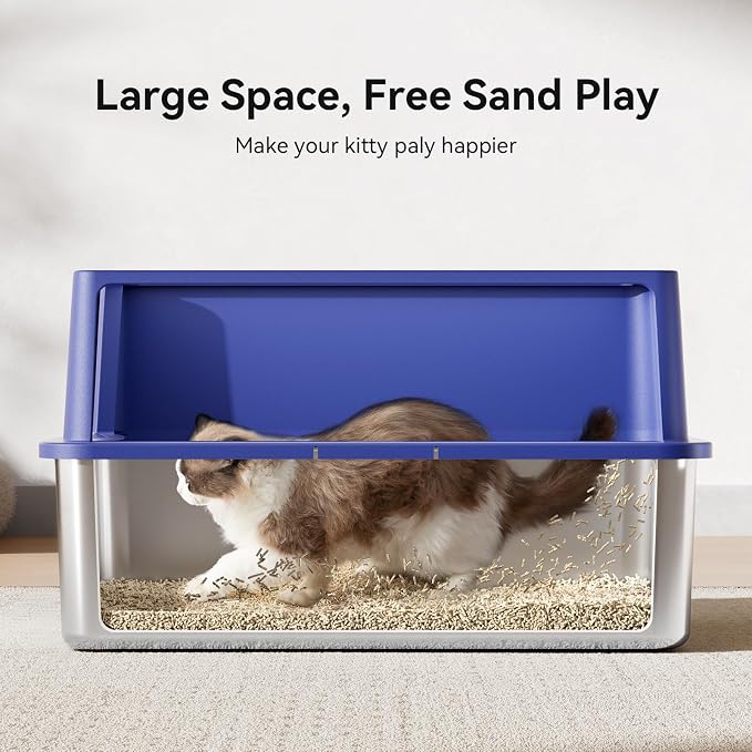 Jotesnew XXXL Stainless Steel Litter Box,28" L*20" W*12.5" H Large Capacity Metal Cat Litter Box for Big & Multiple Cats,Anti-Leakage,Non-Stick Surface for Easy Cleaning,Odor-Resistant,Blue