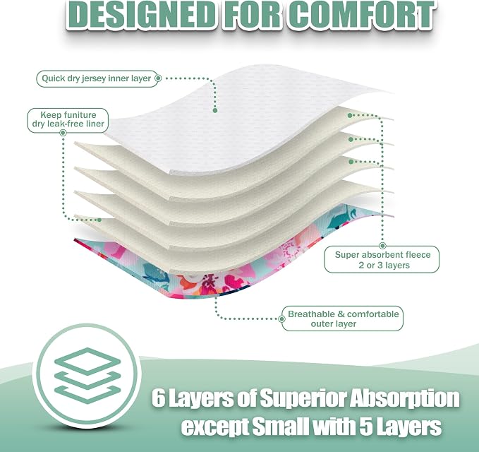 wegreeco Washable Female Dog Diapers Highly Absorbent Reusable Diapers for Dog in Heat Period, 3 Pack (Ink Painting, Small)