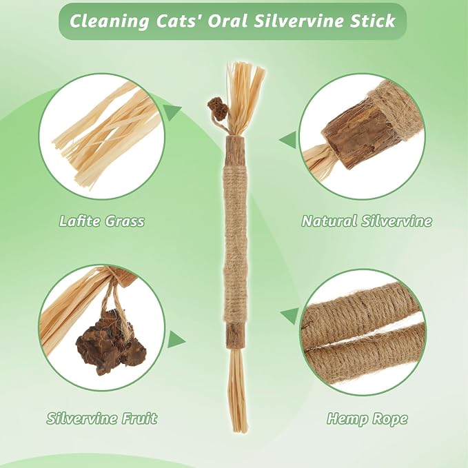 20Pcs Silvervine Sticks for Cats, Natural Cat Chew Toys, Nylatails Silvervine Dental Stick for Dental Care, Edible Matatabi Cat Chew Sticks for Teeth Cleaning, Kitty Toys for Indoor Cats