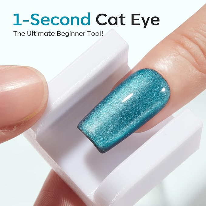Modelones 5D Automatic Cat Eye Magnet for Nails, 5Pcs Circle Nail Magnet Tool for Cat Eye Gel Polish, 360 Rotating Cat Eye Magnet Tool, U-Shaped&Ball Magnet&Hole&Heart Magnets for Glass Bead Nail Art