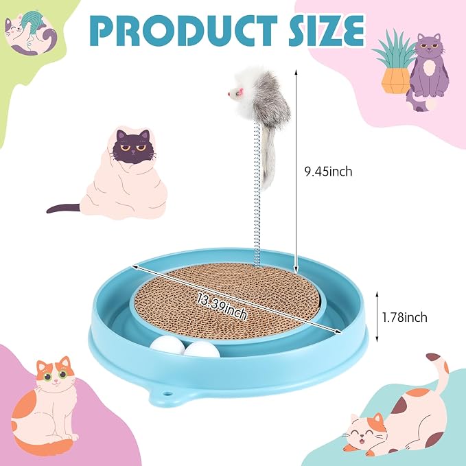 AceOrbit 3 Pcs Cat Ball Track Toy, Include 1 Round Cat Scratcher Toy with 2 Cats Scratching Board Pad Replacement, Interactive Toys Track and Plush Mouse Toys for Indoor Cats Kitten
