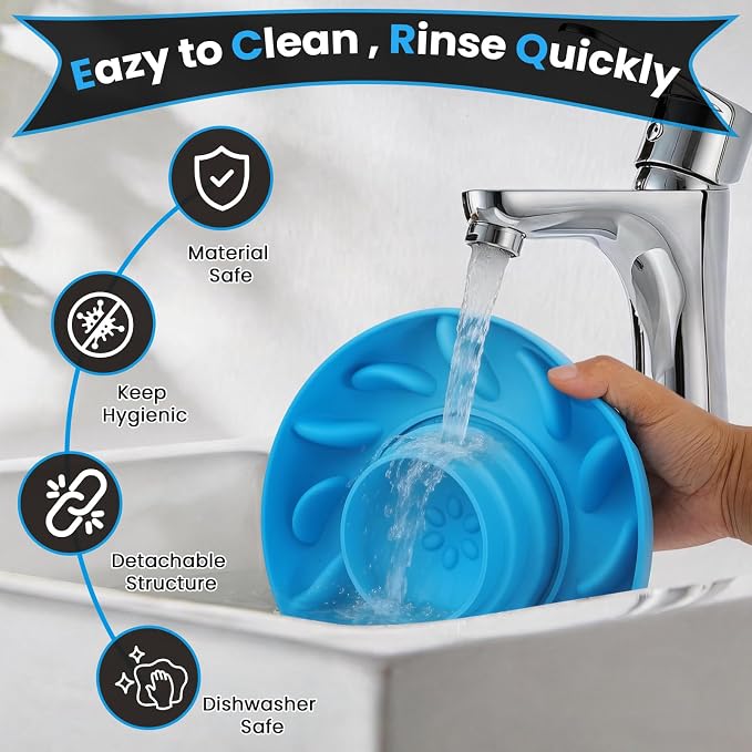 PUPPYGANG 2-in-1 Slow Feeder Dog Bowl for Large Dogs — Silicone Dry Food Maze & Wet Food Lick Ball with Suction Cup, Interactive Puzzle Feeder, Non-Slip & Detachable, Easy to Clean (Blue)
