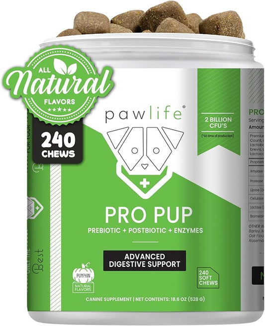 Probiotics for Dogs - Diarrhea Relief, Gut Health Support, Constipation Relief, Digestive Health Support - Vet Recommended Dog Probiotics - 240 Soft Chews that Dogs Love - Pumpkin Flavor