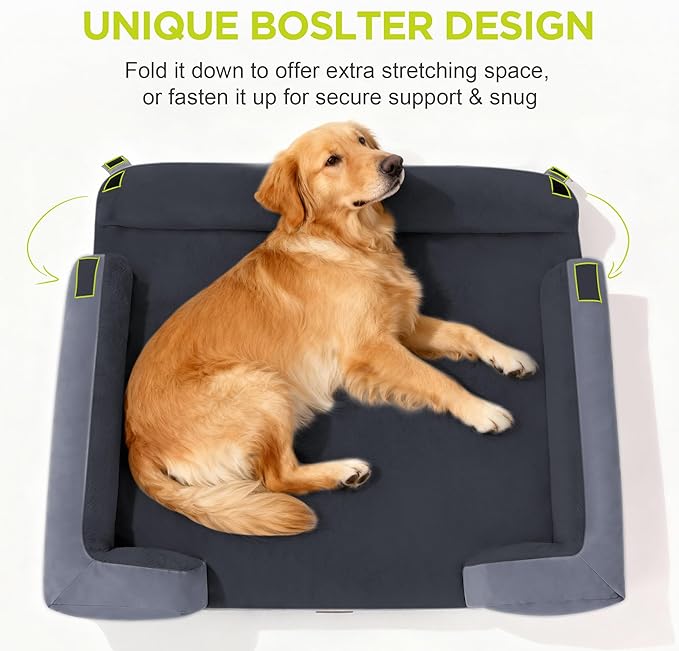 Extra Large Dog Bed - Orthopedic Pet Jumbo Bed for Big Dogs Waterproof Memory Foam Pet Couch Sofa Bolster with Removable Cover - 48 x 30