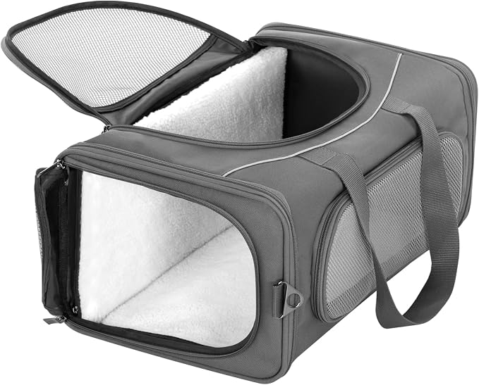‌Petsfit Airline Approved Pet Carrier for Small Cats, 15x8x10 TSA Approved Carrier, with Removable Dual-Sided Padding (2-Way Placement) - Fits Under Most Airplane Seats, Escape Proof (Grey)