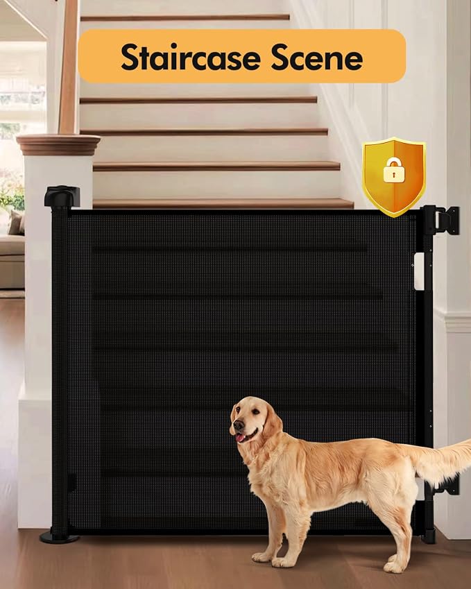 Retractable Baby Gate for Stairs & Doorways,71" Wide x 33.6" Tall Easy Installation Mesh Dog Gate for Indoor & Outdoor Use,Pet and Dog Safety Gate for Hallways(Black)