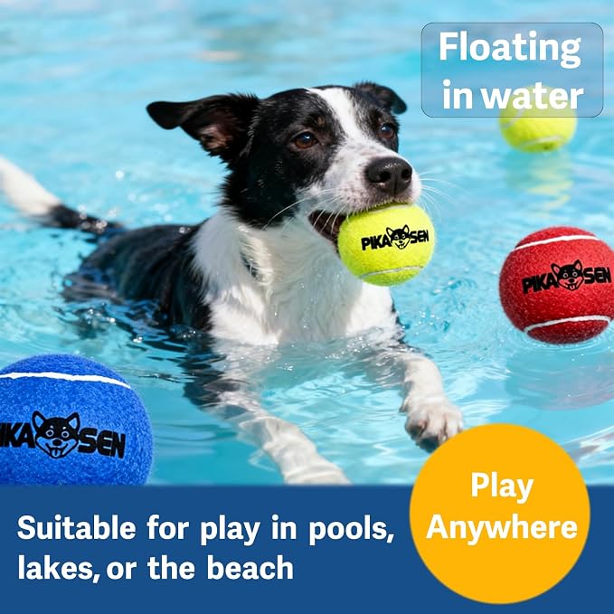 Dog Squeaky Tennis Balls for Pet Playing in 3 Sizes Premium Strong Dog & Puppy Balls for Training, Play, Exercise the Easiest Color for Dogs Red Yellow Blue (Medium-12pack)