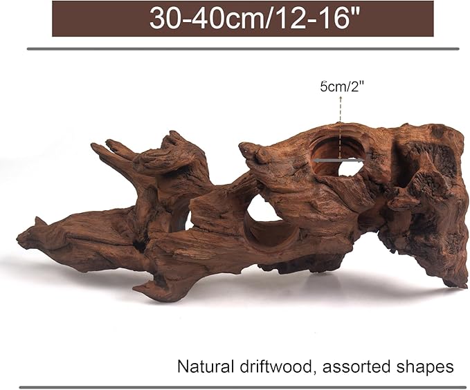 emours Porous Natural Driftwood for Aquarium, Aquascaping Driftwood with Holes, Hand-Selected Tunnels & Hideouts, Aquascaping Hardscape, Terrarium Reptile Décor, No Paint or Resin (12-16" (30-40 cm))