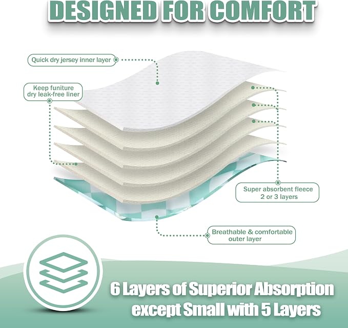 wegreeco Washable Female Dog Diapers Highly Absorbent Reusable Diapers for Dog in Heat Period Diapers, 3 Pack (Checkerboard Green, Black, Coffee, Medium)