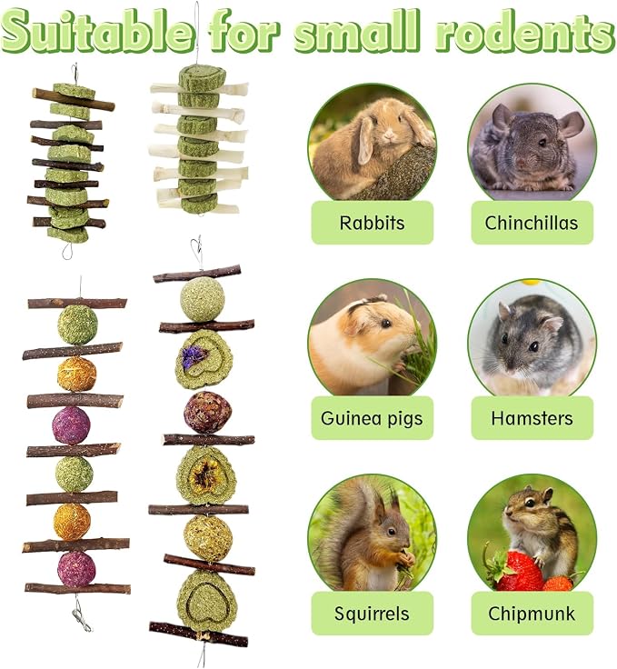 Hamiledyi Bunny Chew Toy for Teeth,Guinea Pig Natural Organic Fruitwood Sticks with Grass Cake for Rabbits,Chinchillas,Gerbils, Squirrels, Hamsters, Chewing/Improve Dental Health
